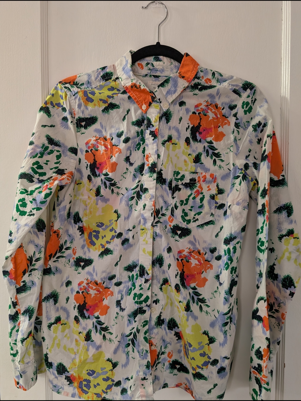 GAP White Button-Down The ShrunkenShirt with Orange, Yellow & Green Floral Print